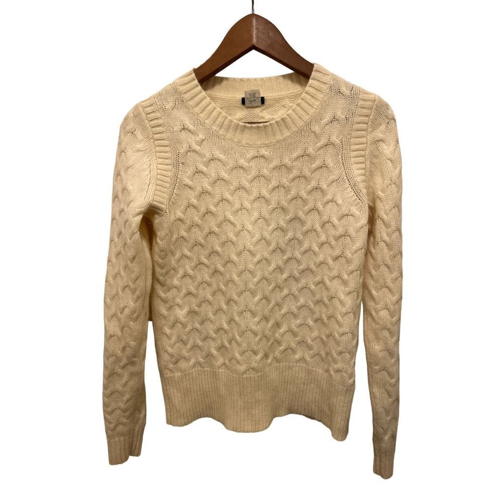 Womens Small J.Crew Cable Knit Sweater Cream Crewneck